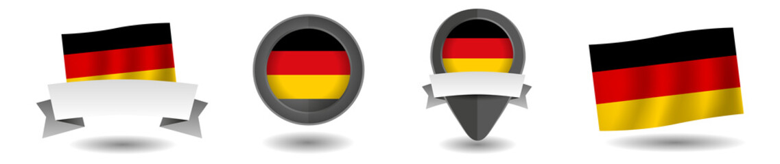 German flag vector collection. Pointers, flags and banners flat icon. Vector state signs illustration isolated on white background. German flag symbol on design element.