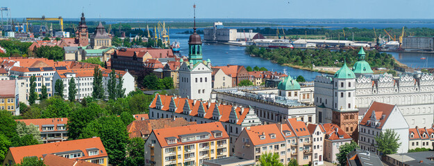 Naklejka na ściany i meble Old Town and Oder river in Szczecin, Poland