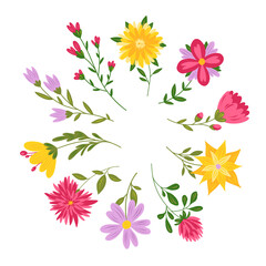 Handsketched collection of spring and summer abstract stylized flowers. Modern floral illustration, botanical clipart. Flourish design elements. Spring mood, summer vibe.