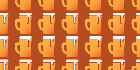 Orange Beer Mugs Pattern, Wide Scale Background Design Template in Editable Vector Format
