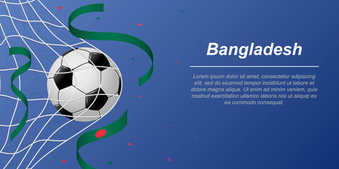 Soccer background with flying ribbons in colors of the flag of Bangladesh