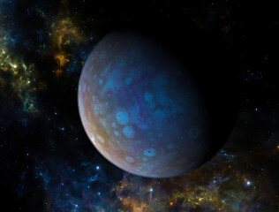 Exploration of new worlds, space and universe, new galaxies. Planets in backlight. Exoplanets. Solar systems. 3d rendering
