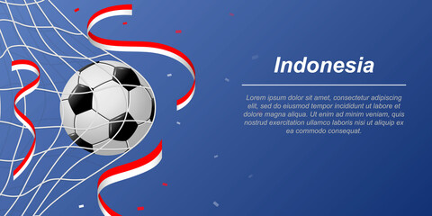 Soccer background with flying ribbons in colors of the flag of Indonesia