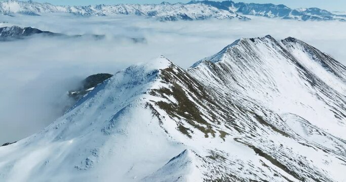 Aerial landscape snow covered mountains
