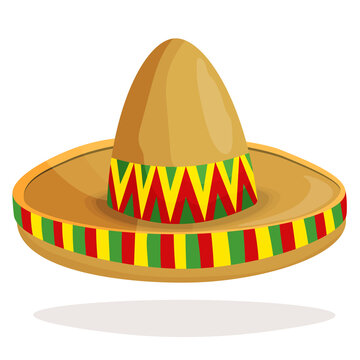 Mexican ethnic sombrero hat isolated element. Vector drawing illustration for icon, game, packaging, banner. Wild west, Mexico concept. Traditional Mexican wide brimmed hat