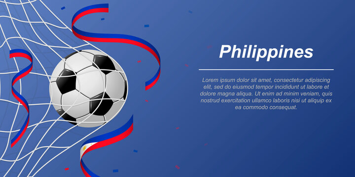Soccer background with flying ribbons in colors of the flag of Philippines