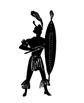 African tribal zulu  warrior in the battle drawing sketch hand drawn digital vector illustration