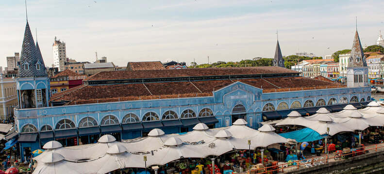 Aerial view of Ver-o-Peso Market in Bel&eacute;m, Par&aacute;, Amazon, Brazil.
