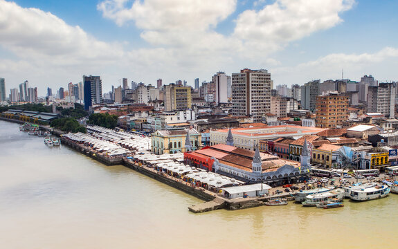 Buildings in the skyline of Bel&eacute;m and Ver-o-Peso Market, Par&aacute;, Amazon, Brazil.