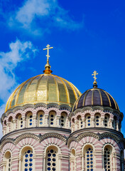 Fototapeta na wymiar Nativity of Christ Orthodox Cathedral, detailed view, Riga, Latvia