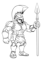 Fototapeta premium Spartan Warrior Roman Gladiator or Trojan Cartoon