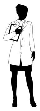 silhouette doctor holding clipboard, white coat clip art preview