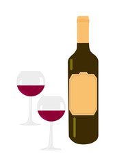 Bottle and glass of wine. Vector illustration isolated on white background