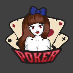 Sexy joker girl with cards. The girl's logo.