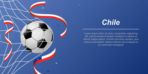Soccer background with flying ribbons in colors of the flag of Chile