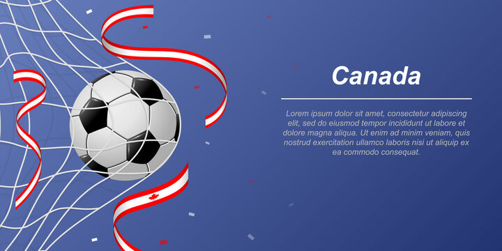Soccer background with flying ribbons in colors of the flag of Canada