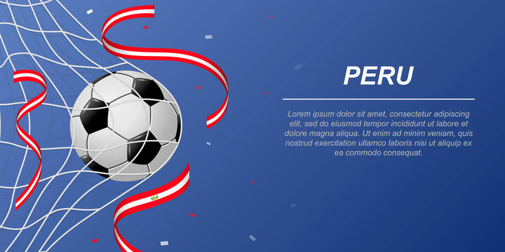 Soccer background with flying ribbons in colors of the flag of Peru