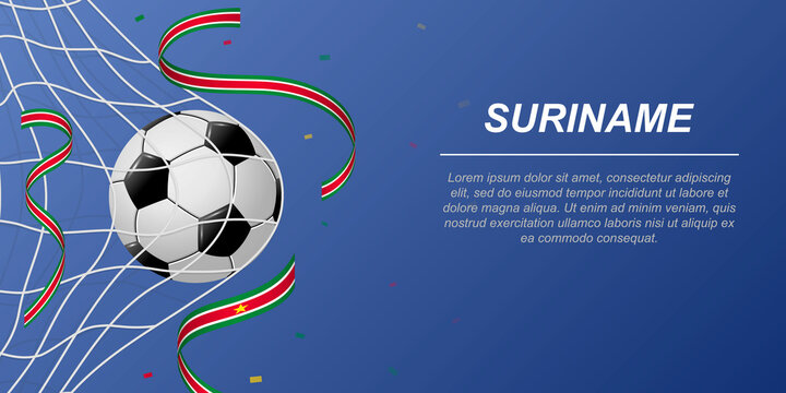 Soccer background with flying ribbons in colors of the flag of Suriname