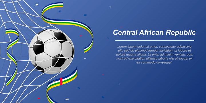 Soccer background with flying ribbons in colors of the flag of Central African Republic