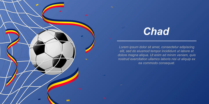 Soccer background with flying ribbons in colors of the flag of Chad