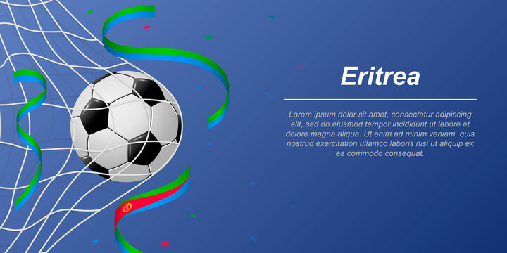 Soccer background with flying ribbons in colors of the flag of Eritrea