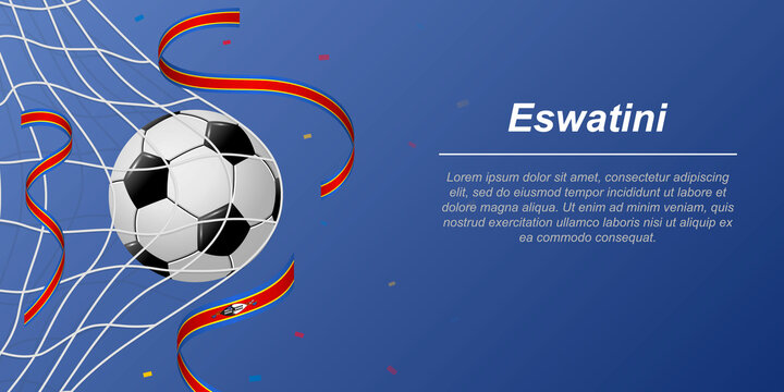Soccer background with flying ribbons in colors of the flag of Eswatini