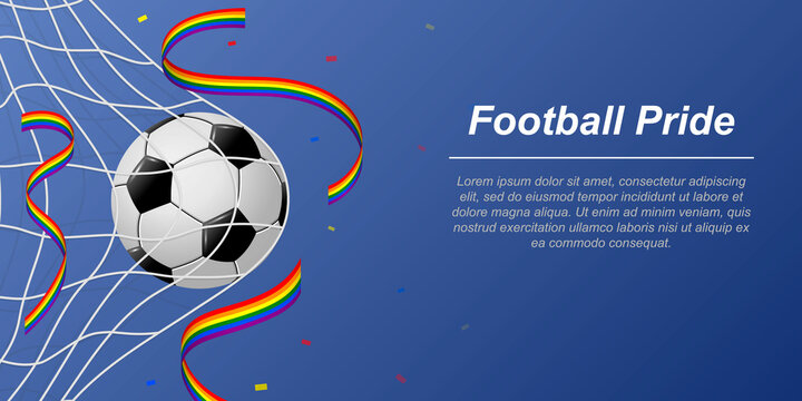 Soccer background with flying ribbons in colors of the LGBT flag
