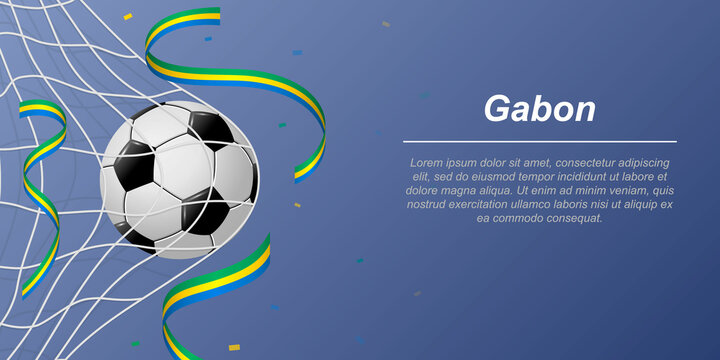 Soccer background with flying ribbons in colors of the flag of Gabon