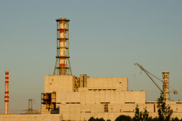 Npp in Kurchatov at sunset. Nuclear power plant in the Kursk region
