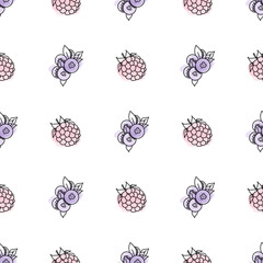 Vector seamless pattern with summer berries. Pattern with blueberries and raspberries