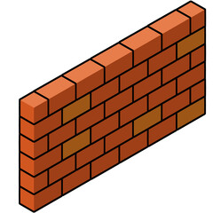 Red brick wall of house. Element of building construction. Stone object. Isometric illustration. Symbol of protection and security
