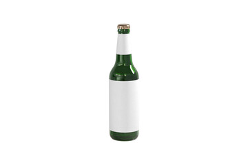 3 green isolated glass bottles of beer or other drink beverage  in a white box on a white background, 3d rendering. mockup isolated on white background. 