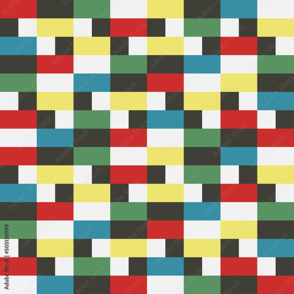 Poster Squares in black and white and color that make up the pattern.