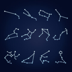 Set with zodiac constellations on dark blue background © New Africa