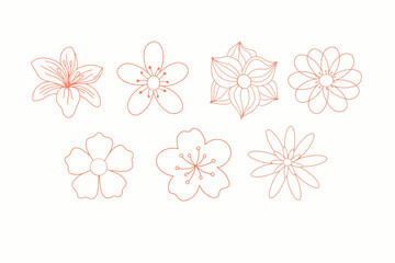 Set of flat icons of spring flowers in silhouette isolated on white