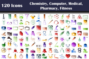Fototapeta na wymiar Set of 120 Icons Chemistry, Computer, Medical, Pharmacy, Fitness icons