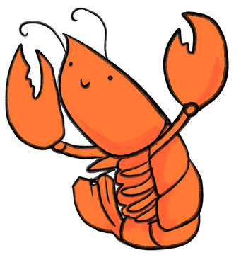 lobster marine under the sea animal cartoon hand drawn doodle illustration