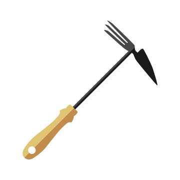 Garden Hoe Cultivator . A small tool for planting and gardening. Vector illustration isolated on a white background for design and web.