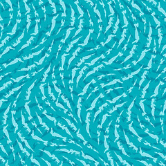 Turquoise seamless vector pattern of torn stripes in the form of waves. Abstract texture from torn stripes of wavy shape.