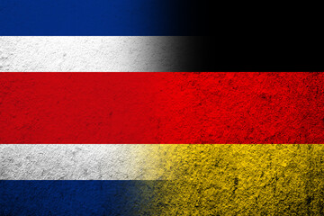 The national flag of Germany with the Republic of Costa Rica National flag. Grunge background