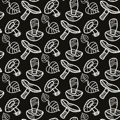 Pattern. A set of vector illustrations of edible and inedible mushrooms. Design, print, textiles.