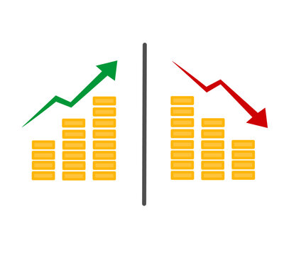 Symbol of increasing and decreasing money - Coin tower increase and decrease concept.