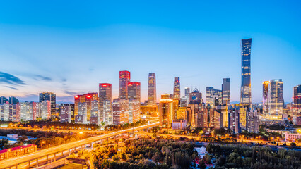 Naklejka na ściany i meble High angle night view of CBD buildings in Beijing, China