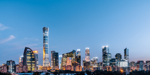 Naklejka premium High angle night view of CBD buildings in Beijing, China