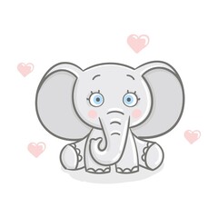 Hand drawn Cute Elephant. Animal wildlife cartoon character vector illustration. Sketch for t shirt design, fashion print, graphic Greeting cards, posters, prints.
