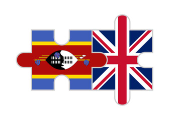 puzzle pieces of swaziland and uk flags. vector illustration isolated on white background	