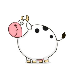 Hand drawn Funny smiling cow. Animal wildlife cartoon character. Vector illustration sketch for t shirt design, Cute Sticker, fashion print, graphic Greeting cards, posters, prints.