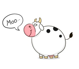 Hand drawn Funny smiling cow goes moo. Animal wildlife cartoon character. Vector illustration sketch for t shirt design, Cute Sticker, fashion print, graphic Greeting cards, posters, prints.