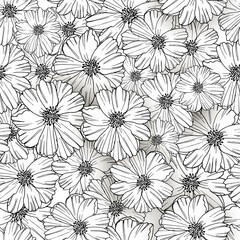 Seamless vector pattern with black and white flowers