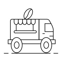 Street food truck icon template. Vector line trade van illustration.